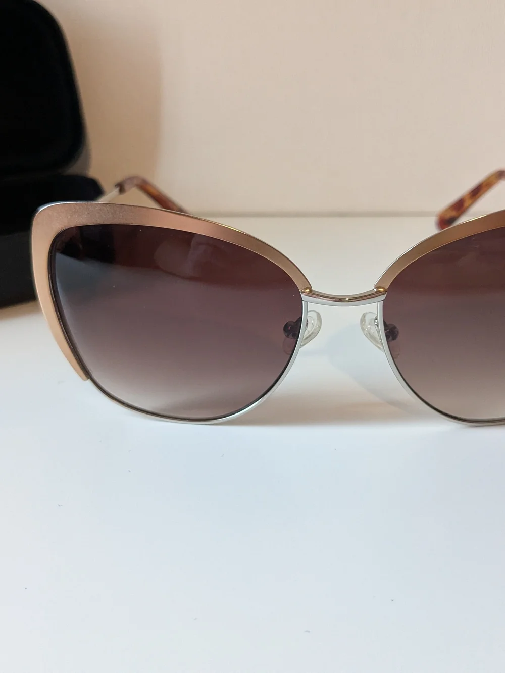 Vince Camuto Designer Cat Eye Sunglasses - Champagne/Gold Frame Brown Lenses